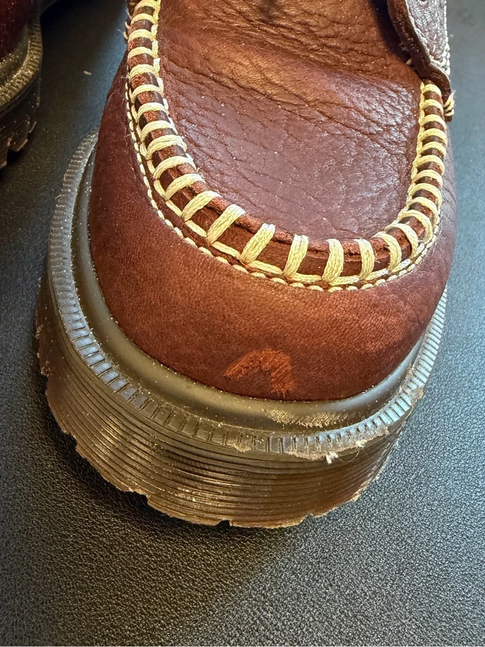 Dr. Martens Burgundy Leather Boat Shoes with White Contrast Stitching